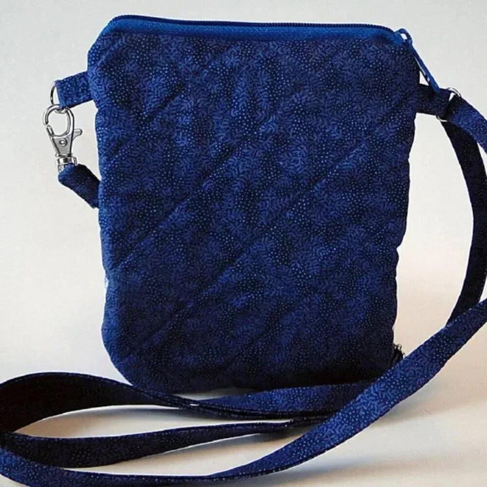 Crossbody Cell Phone Bag Handmade Asian Elephant Quilted Fabric Adjustable Strap